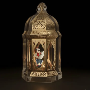 Crystal Ramadan lantern with internal lighting and a *Musaharati* figure.