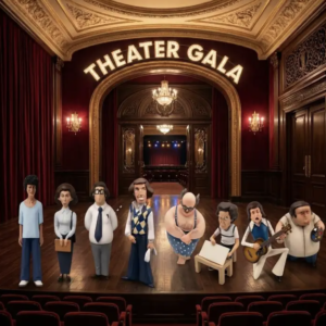 3D figures of the actors from *The School of Mischief*