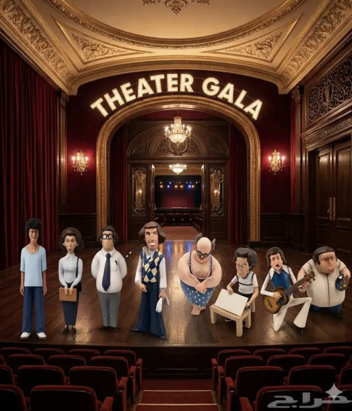 3D figures of the actors from *The School of Mischief*