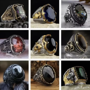 Collection of men's accessories: modern and new ring designs.